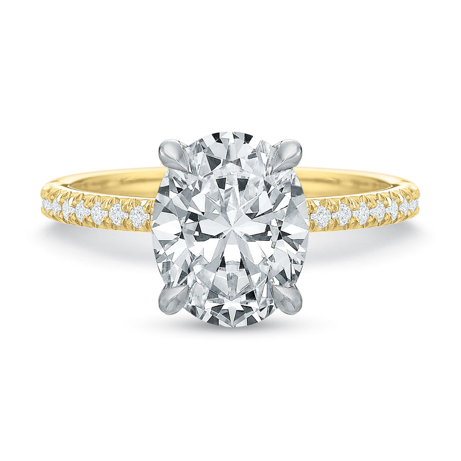 Modern Classic Solitaire Diamond Semi-Mount Ring in 18K Yellow Gold and Platinum for Oval Center, Size 6