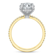 Modern Classic Solitaire Diamond Semi-Mount Ring in 18K Yellow Gold and Platinum for Oval Center, Size 6