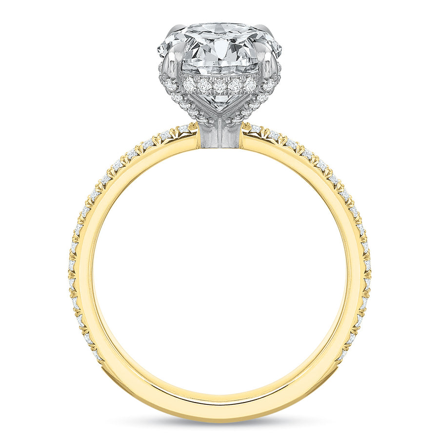 Modern Classic Solitaire Diamond Semi-Mount Ring in 18K Yellow Gold and Platinum for Oval Center, Size 6