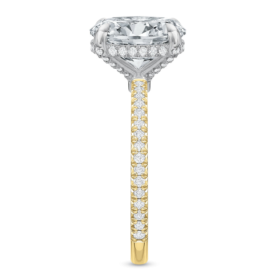 Modern Classic Solitaire Diamond Semi-Mount Ring in 18K Yellow Gold and Platinum for Oval Center, Size 6
