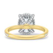 Modern Classic Solitaire Diamond Semi-Mount Ring in 18K Yellow Gold and Platinum for Oval Center, Size 6