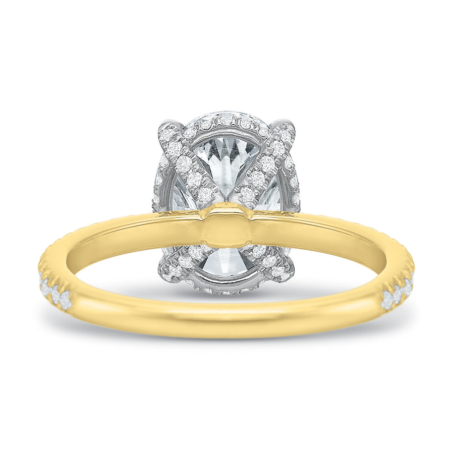 Modern Classic Solitaire Diamond Semi-Mount Ring in 18K Yellow Gold and Platinum for Oval Center, Size 6