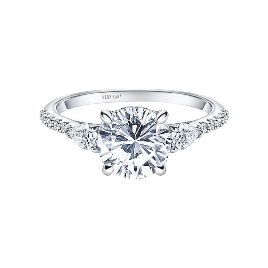 Hidden Halo Three Stone Pear Diamond Engagement Ring Setting