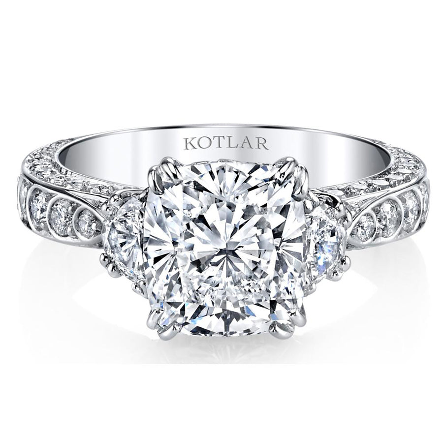 Platinum Scallop Kotlar Cushion Diamond Ring
