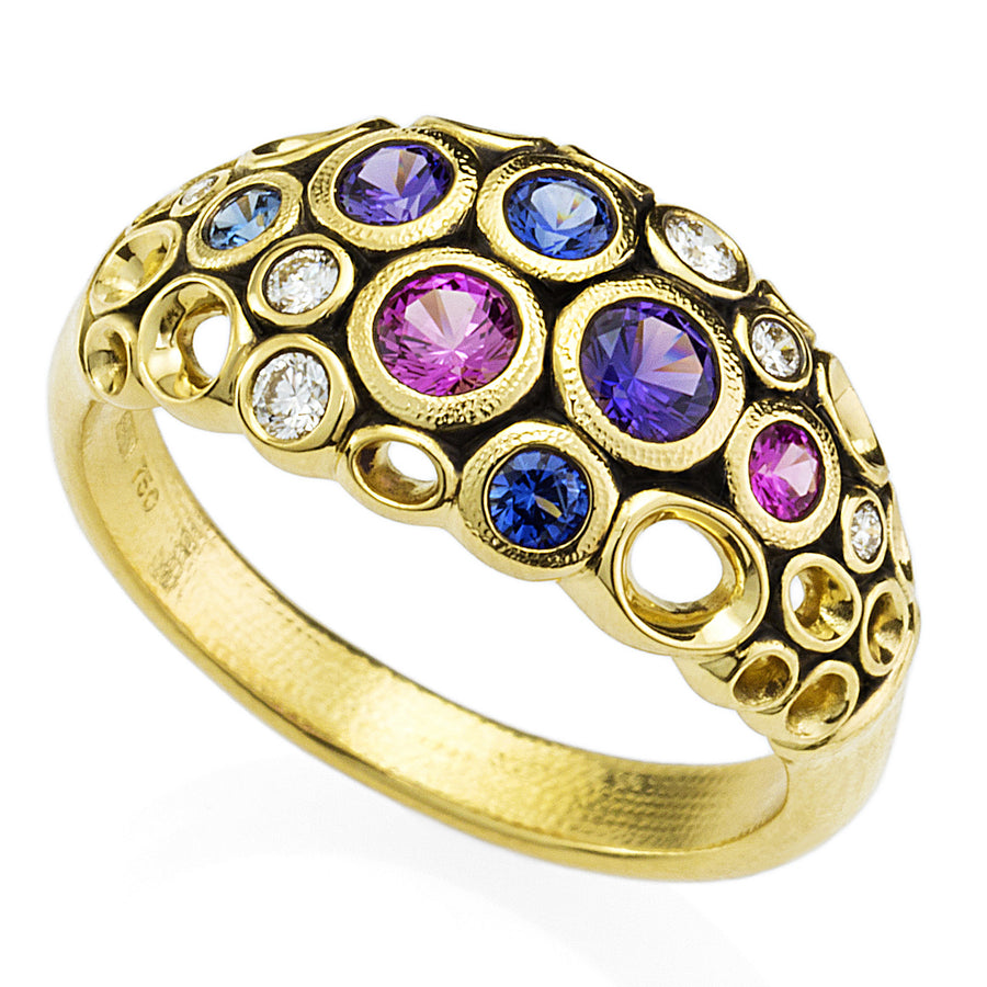 Open Work Dome Color Gemstones Ring