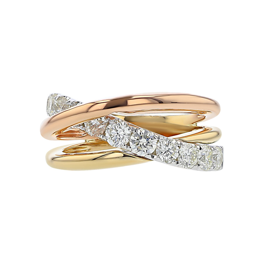Tri-tone 14K Gold Diamond Crossover Ring