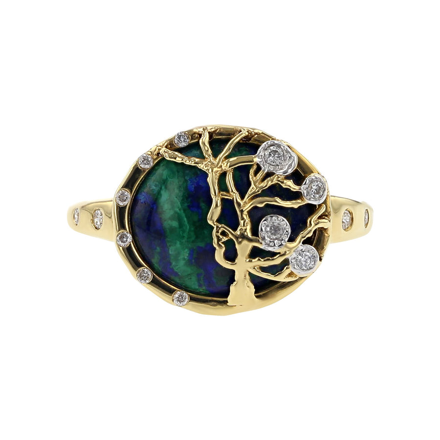 Cabochon Azurite and Diamond Dreaming Tree Ring