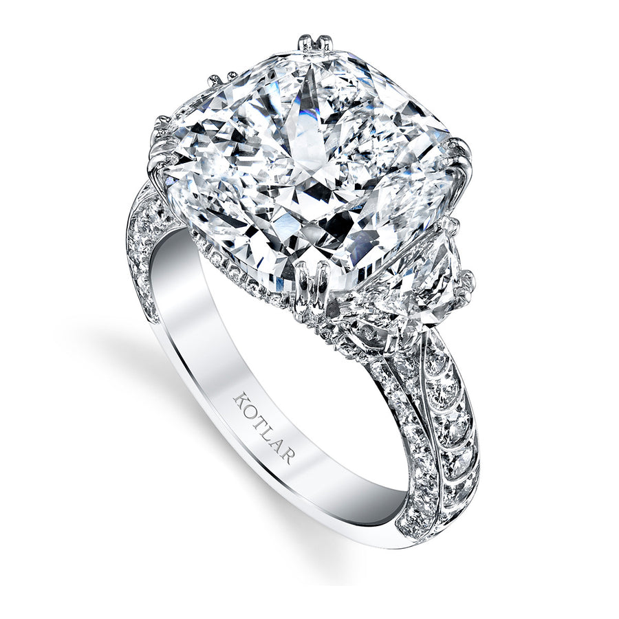 Artisan Pave Scallop Kotlar Cushion Diamond 3-Stone Ring