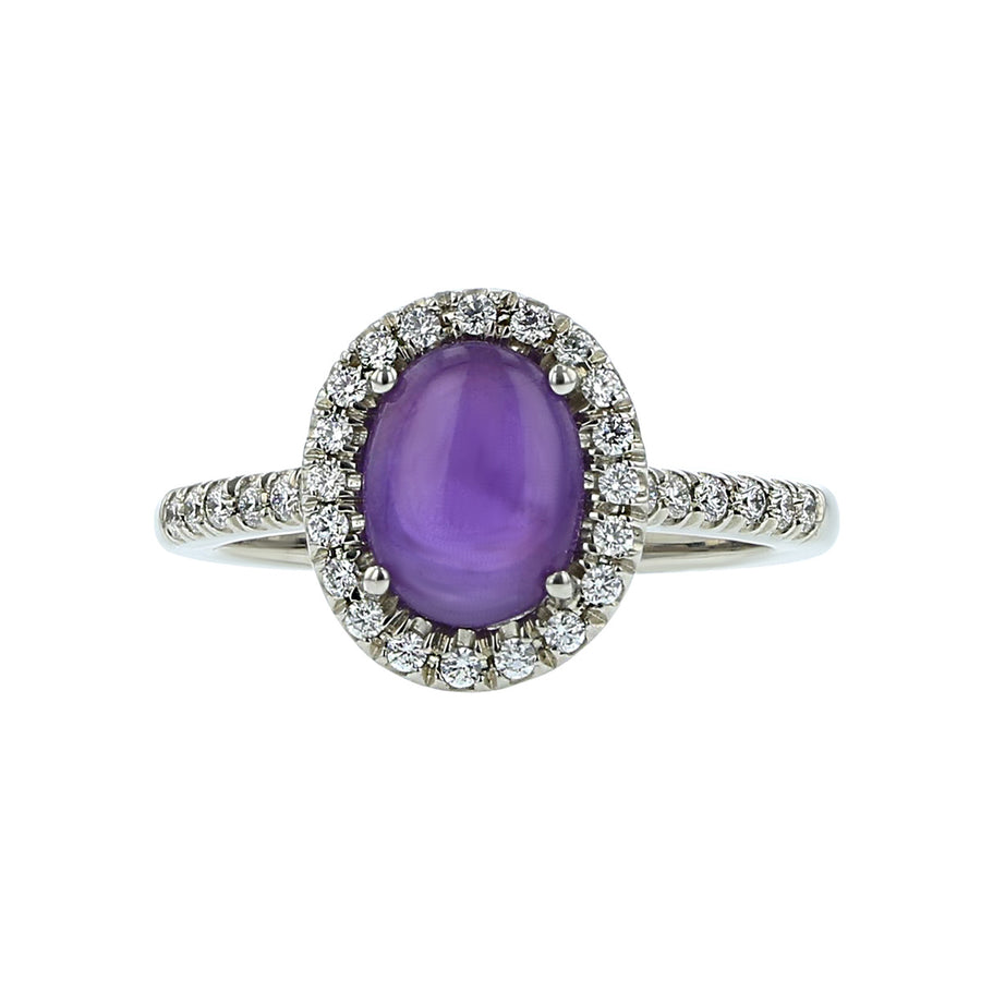 Star Sapphire and Diamond Halo Ring