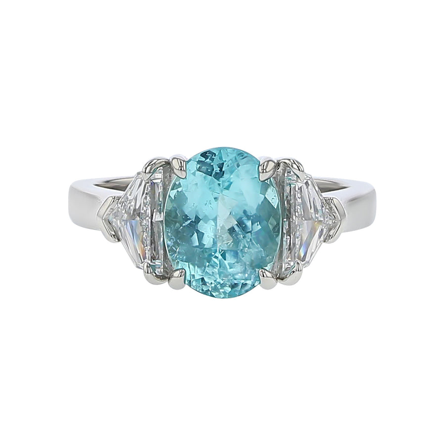 Mozambique Tourmaline and Diamond 3-Stone Ring