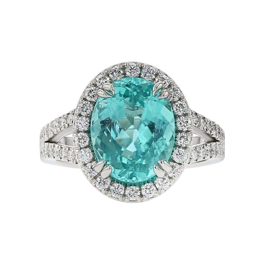 Mozambique Tourmaline and Diamond Halo Ring