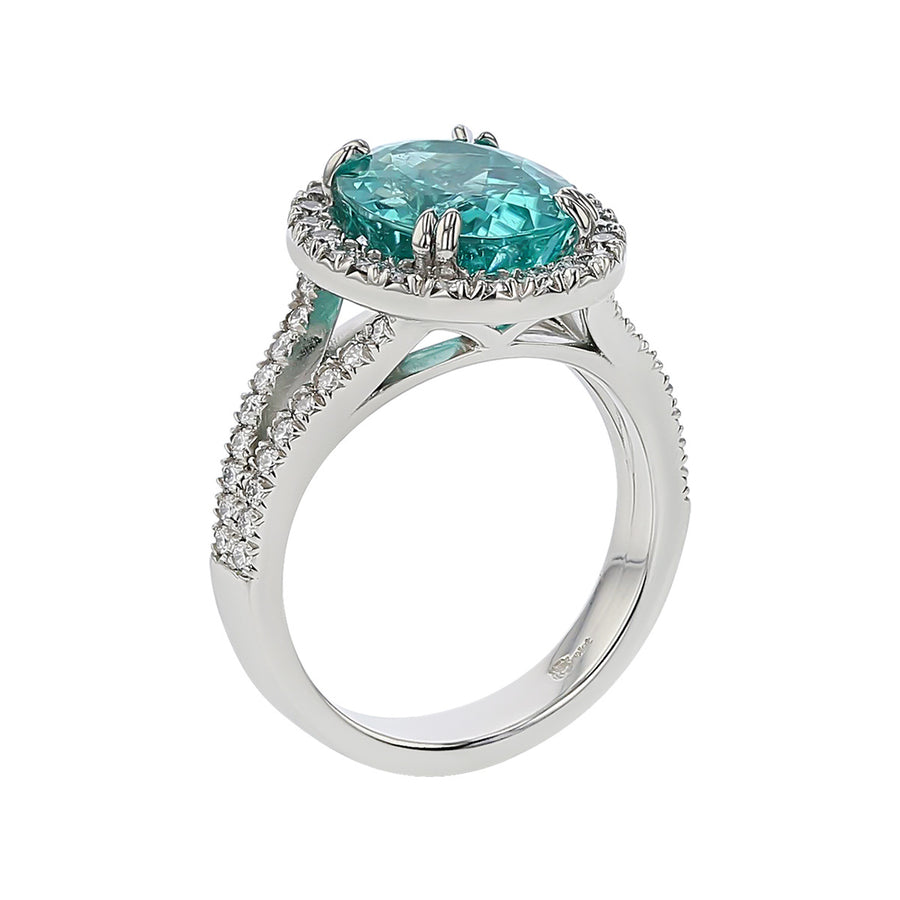 Mozambique Tourmaline and Diamond Halo Ring
