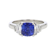 Platinum Sri Lankan Sapphire and Diamond 3-Stone Ring