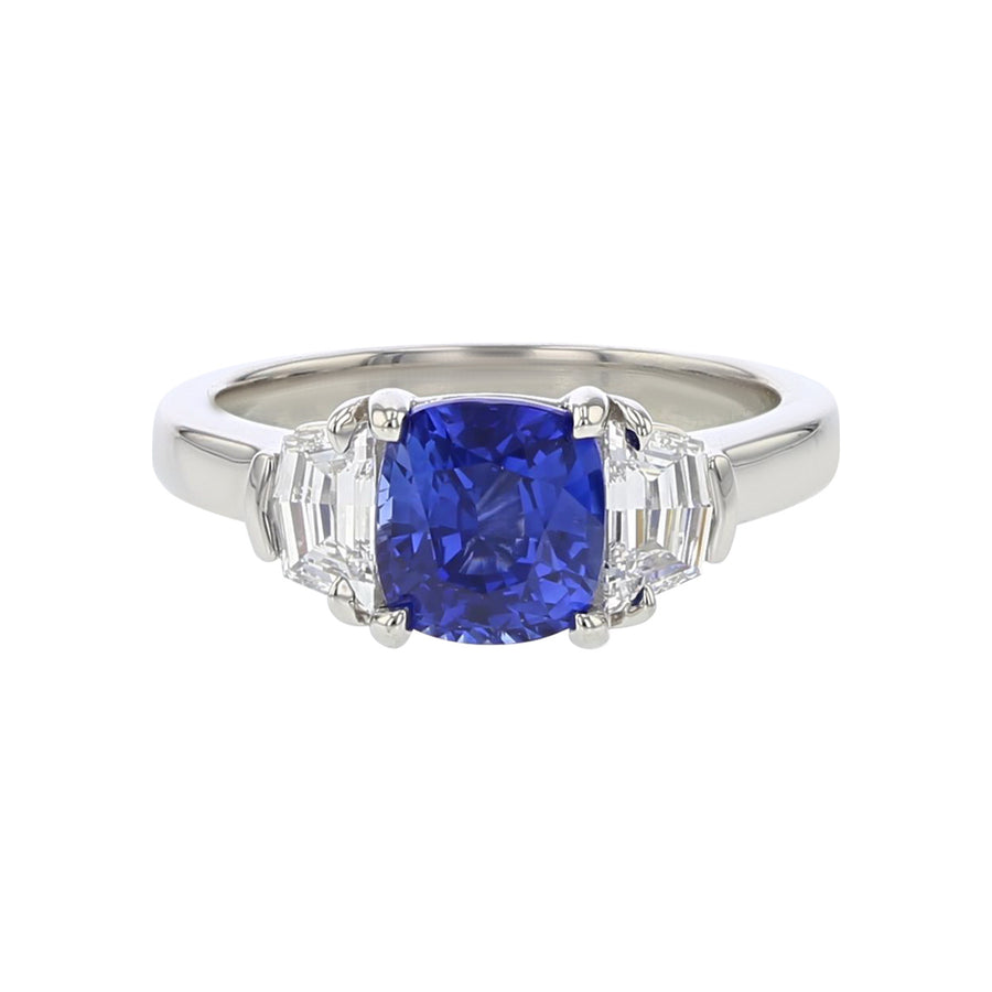 Platinum Sri Lankan Sapphire and Diamond 3-Stone Ring