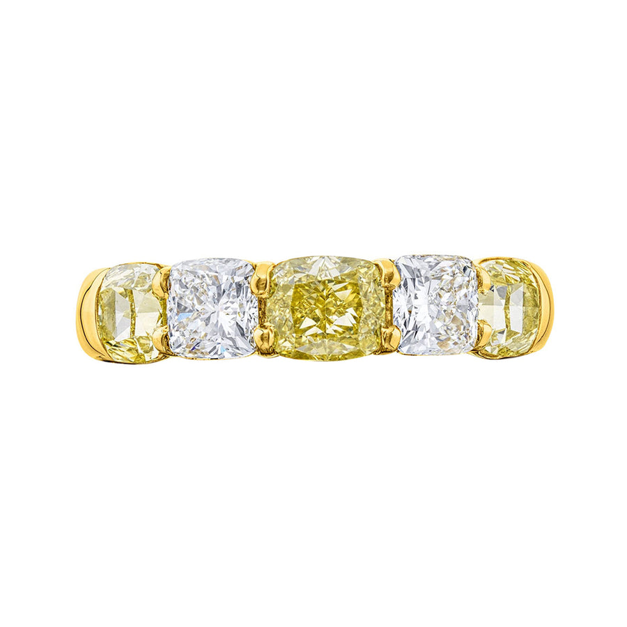 Cushion-cut Fancy Yellow and White Diamond Band