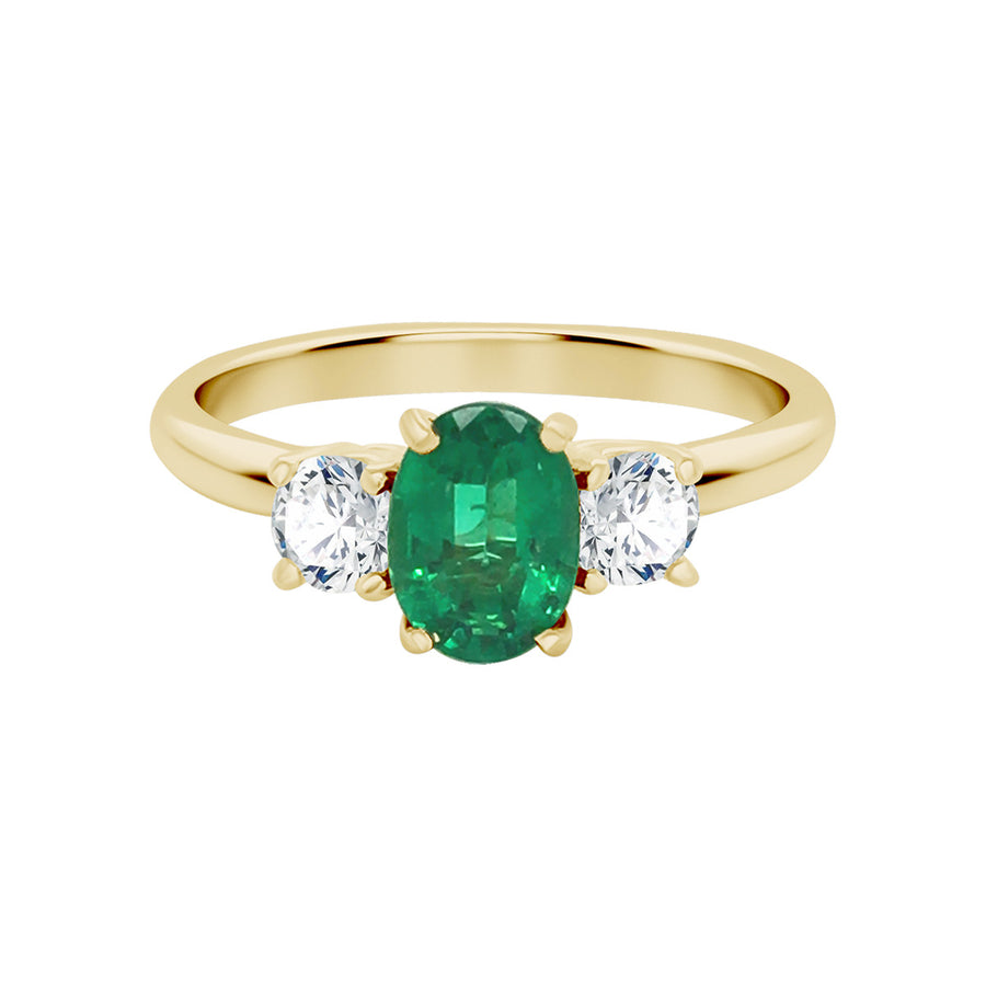Emerald and Diamond 3-Stone Ring