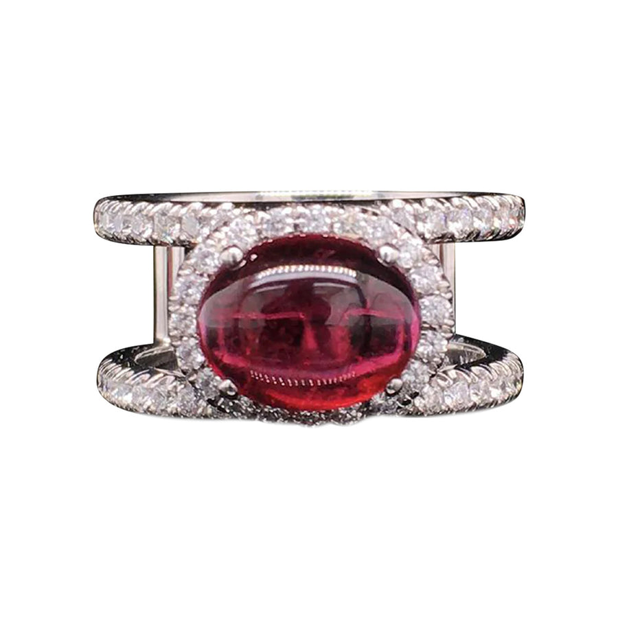 Rubellite Cabochon Ring