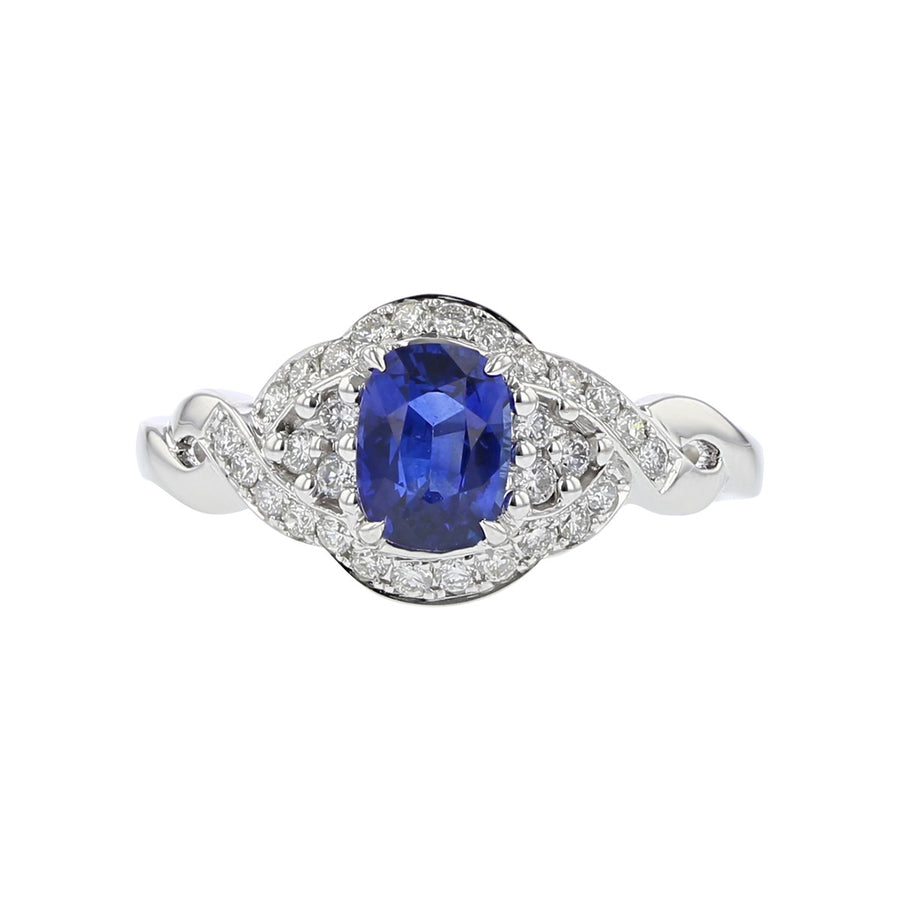 14K White Gold Sapphire and Diamond Halo Ring