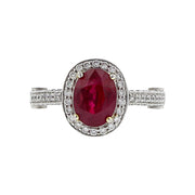 18K White Gold Ruby and Diamond Halo Ring
