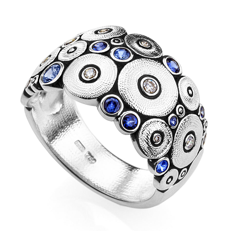 Platinum Sapphire Diamond Ocean Ring