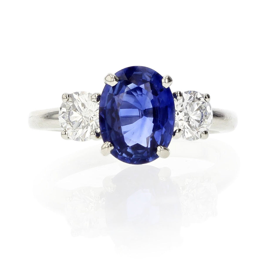 Platinum Sapphire and Diamond 3-Stone Ring
