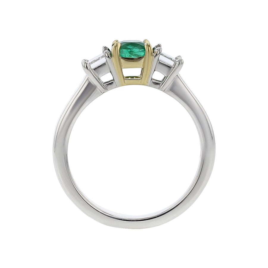 Zambian Emerald and Asscher Cut Diamond Ring