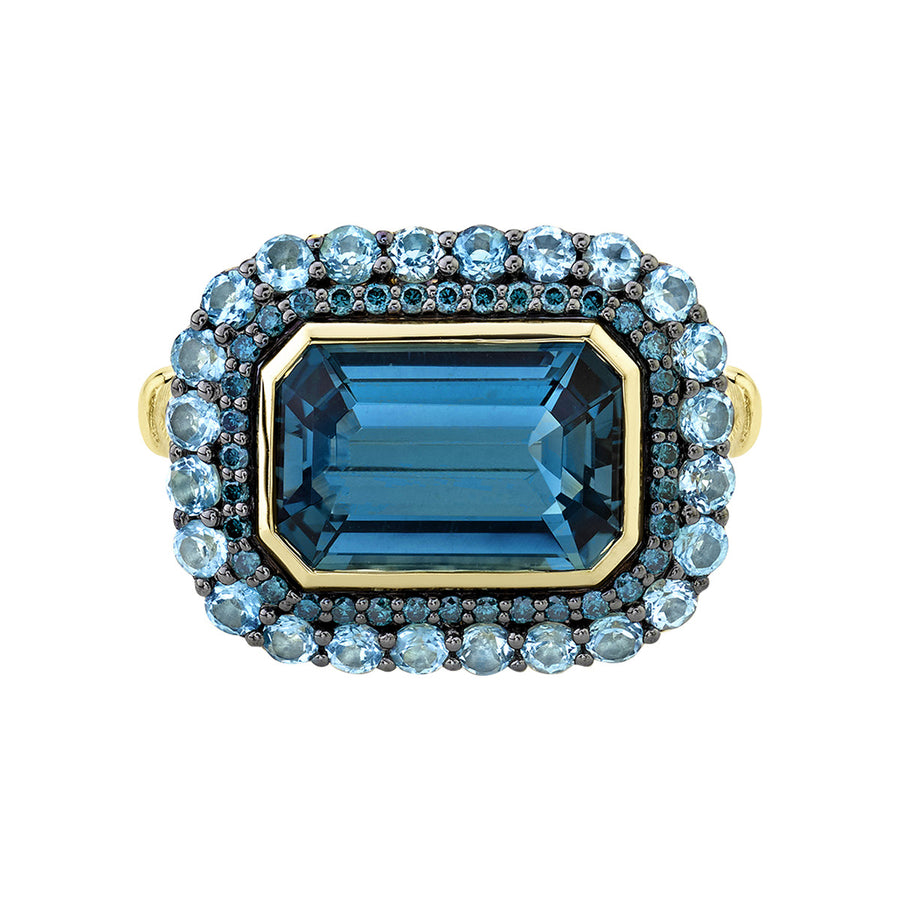 London Blue Topaz, Sky Blue Topaz and Blue Diamond Ring
