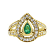 Pear Shape Emerald and Diamond Halo Ring