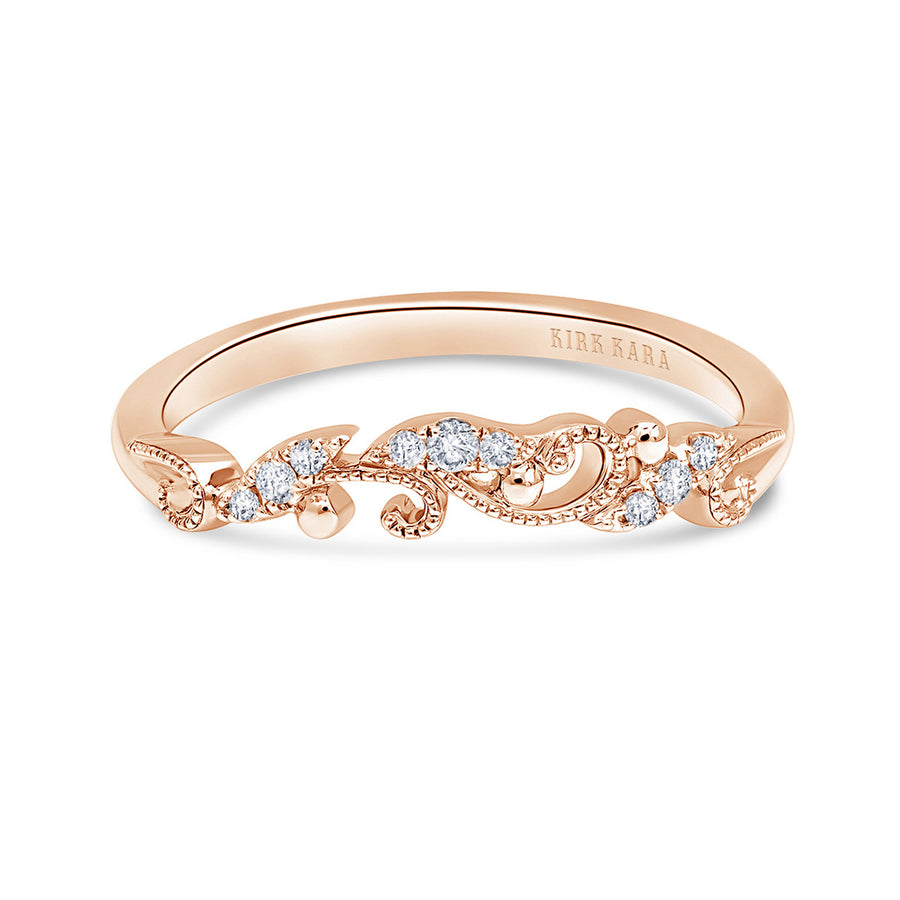 14K Rose Gold Milgrain Floral Diamond Wedding Band