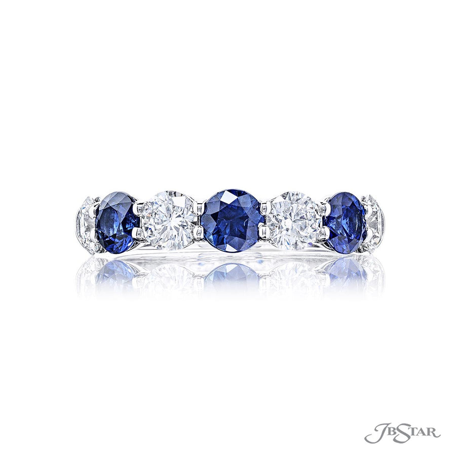 Round Sapphire and Diamond Wedding Platinum Band