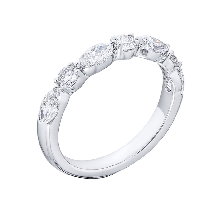 Platinum Marquise and Round Diamond Wedding Band