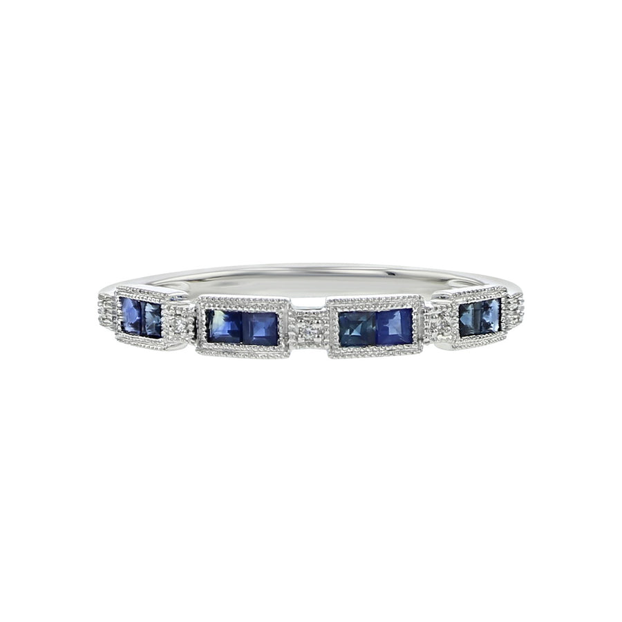 14K White Gold Sapphire and Diamond Band