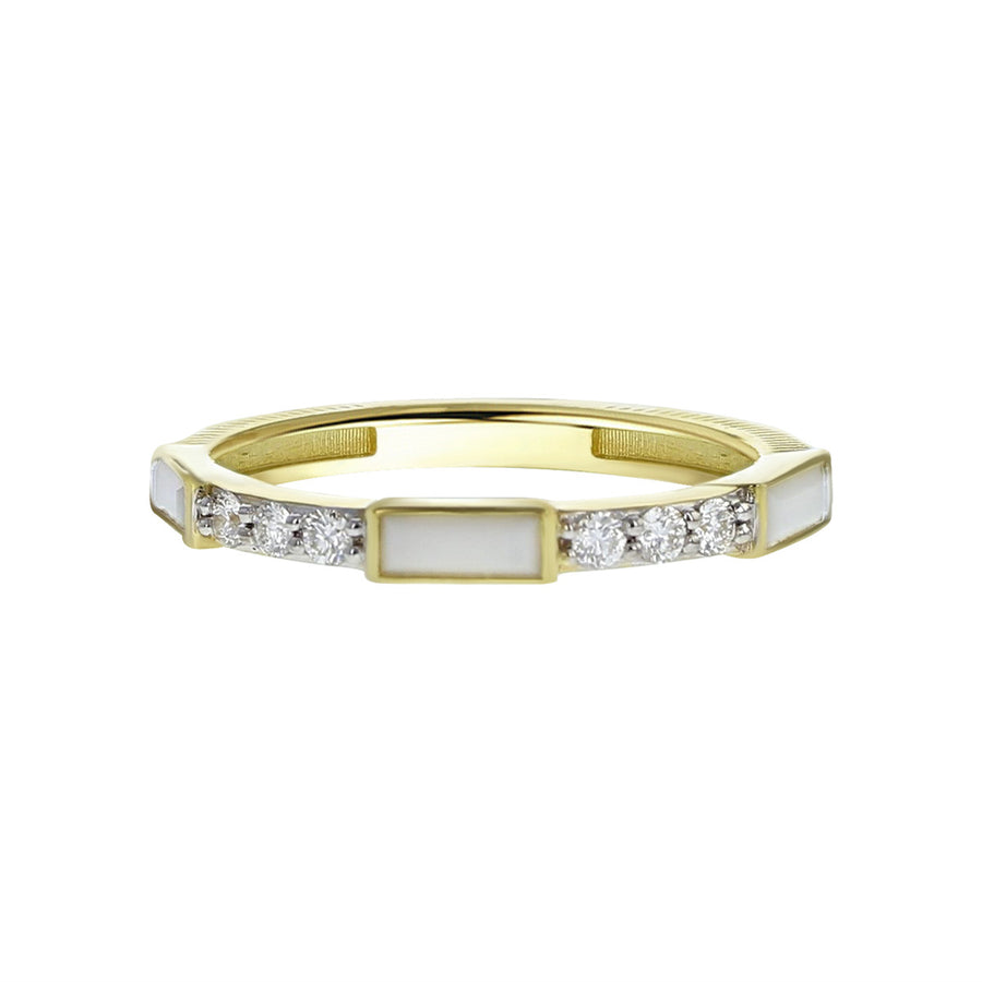 18K Yellow Gold White Onyx and Diamond Band
