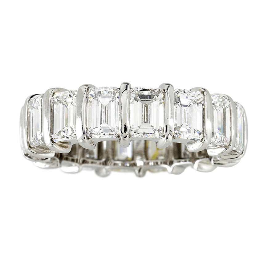 Platinum Emerald Cut Diamond Bar Set Eternity Band