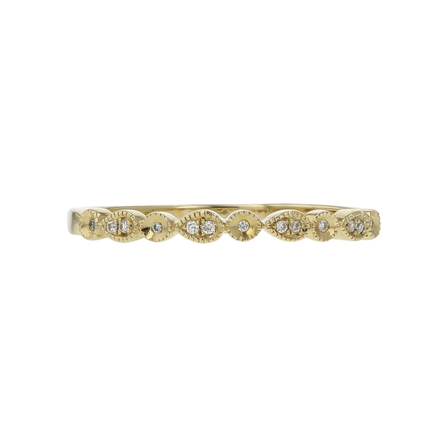 Round and Pear Shaped Milgrain Diamond Band in 14K Yellow Gold