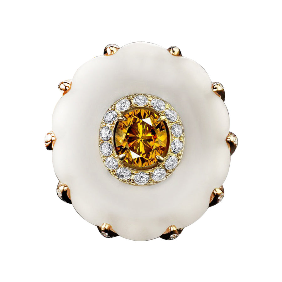 Yellow Diamond Cabochon Crystal Flower Ring