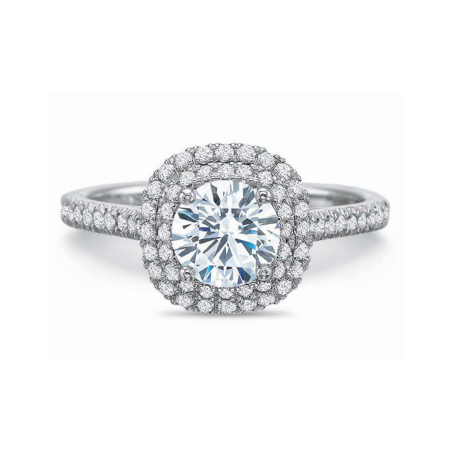 New Aire Diamond Double Halo Semi-Mount Ring in 18K White Gold for Round Center