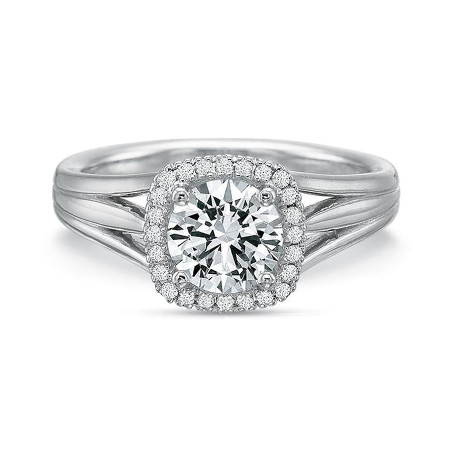 Cushion Diamond Halo Semi-Mount Ring in 18K White Gold for Round Center