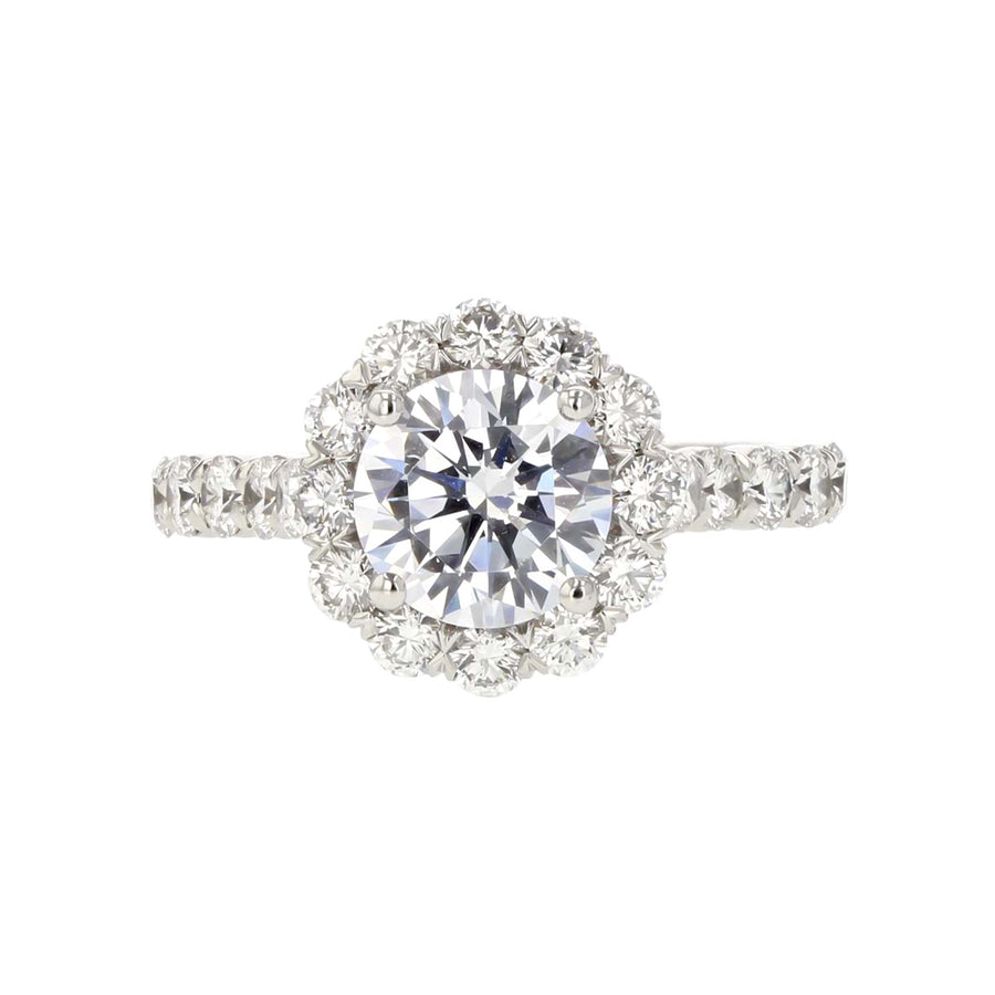 FlushFit Diamond Halo Semi-Mount Ring in 18K White Gold for Round Center
