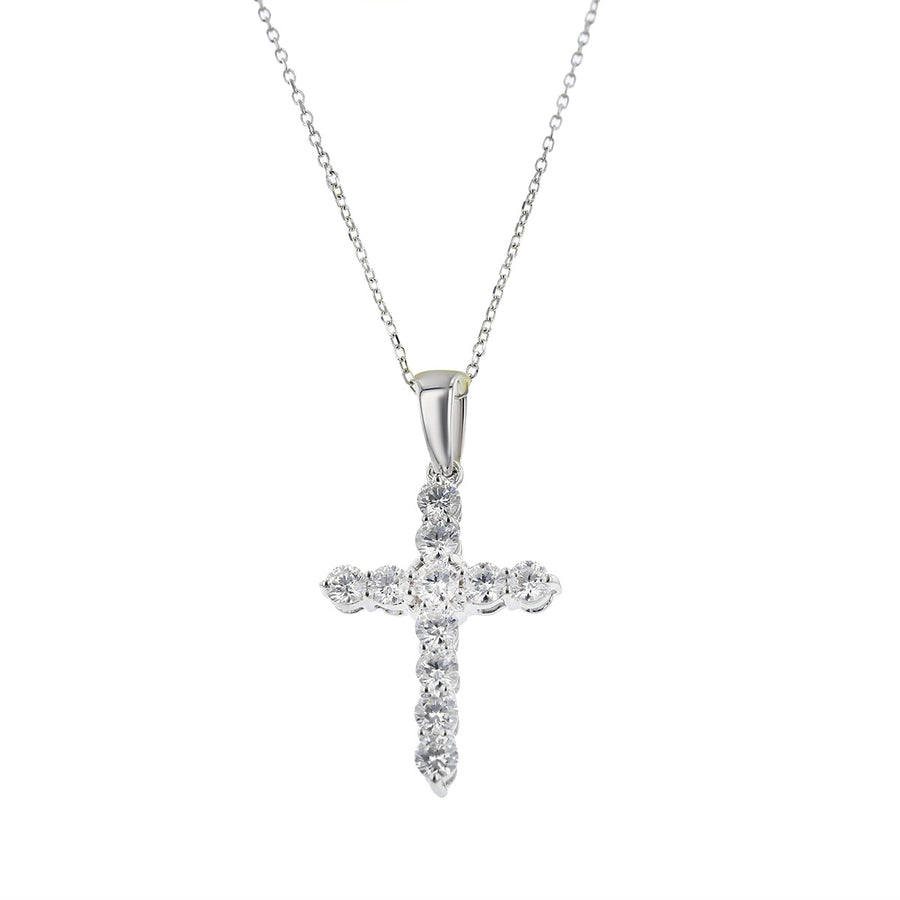 14K White Gold Diamond Cross Pendant Necklace