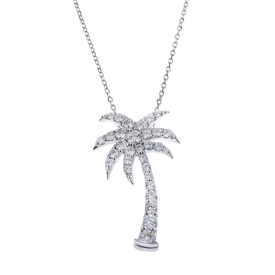 14K White Gold Diamond Palm Tree Pendant Necklace