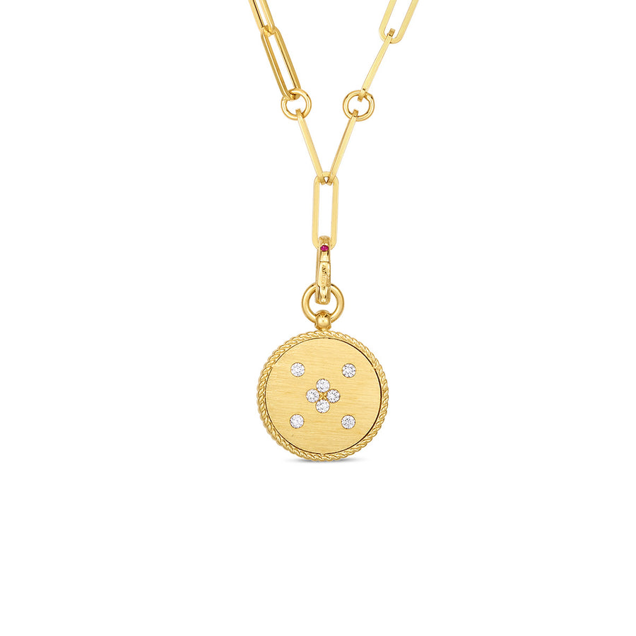 18K Venetian Princess Satin Finish Small Medallion on a Small Paper-Clip Chain