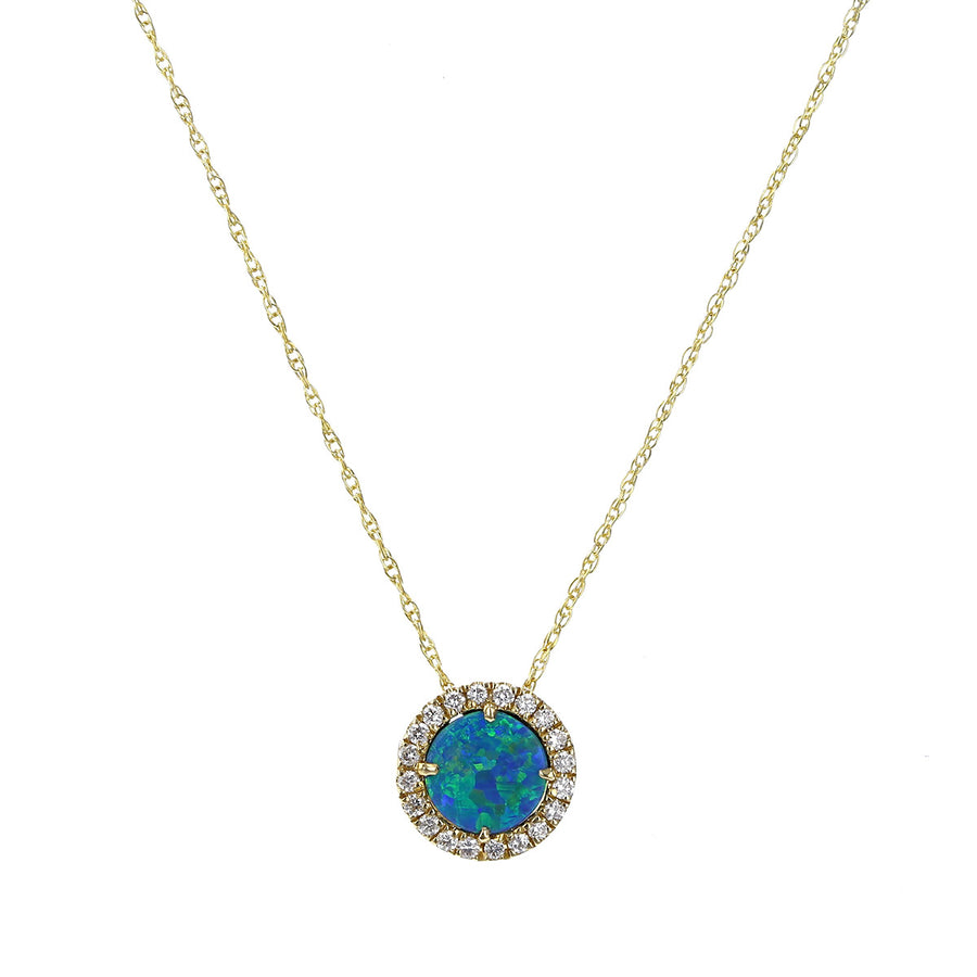Australian Opal Doublet and Diamond Halo Pendant