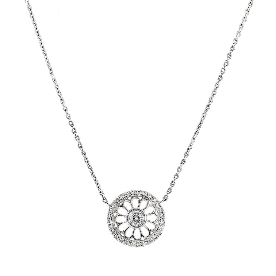 18K White Gold Rosette Pendant Necklace