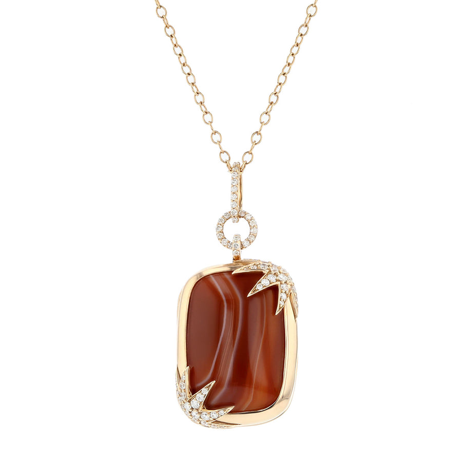 Red Lace Agate and Diamond Locket Necklace