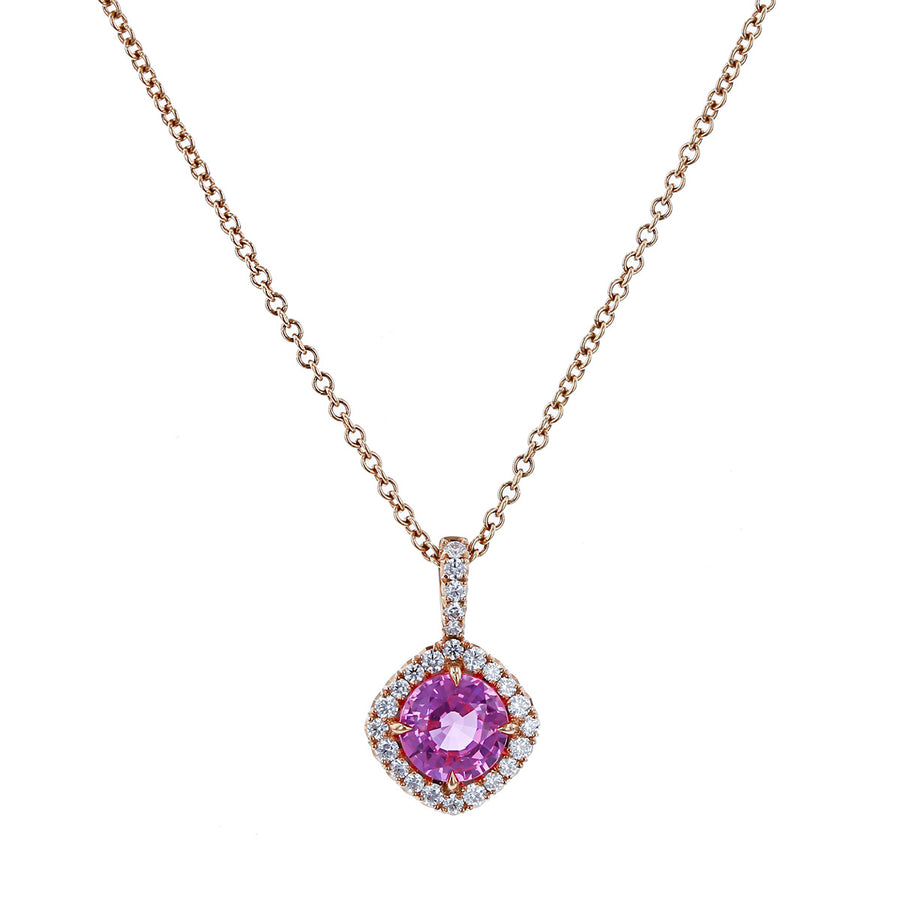 Pink Sapphire and Diamond Halo Dore Pendant