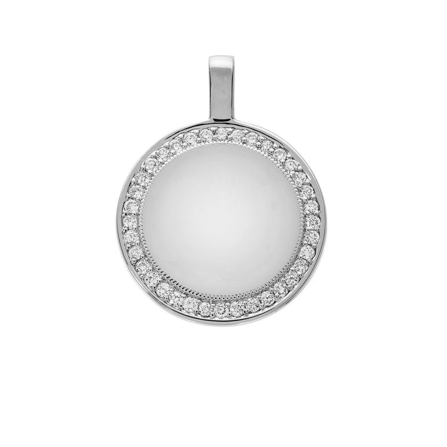 P.S. Large White Gold Round Charm with Diamonds