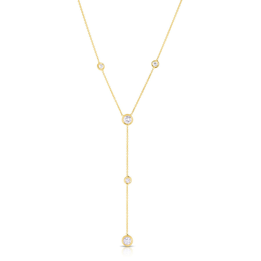 5 Bezel Set Diamond Y Necklace in Yellow Gold