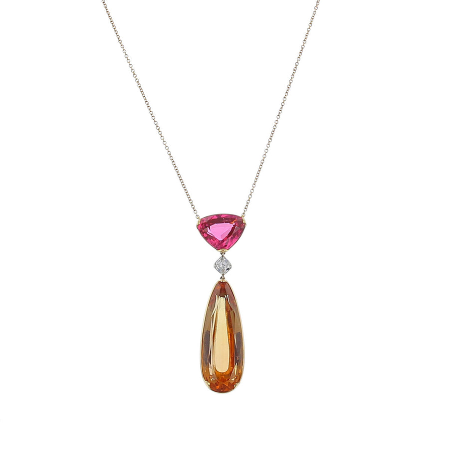 Orange Topaz, Pink Spinel and Diamond Pendant