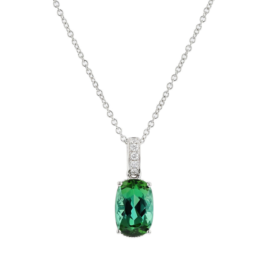Green Tourmaline 14k White Gold Pendant with Diamonds